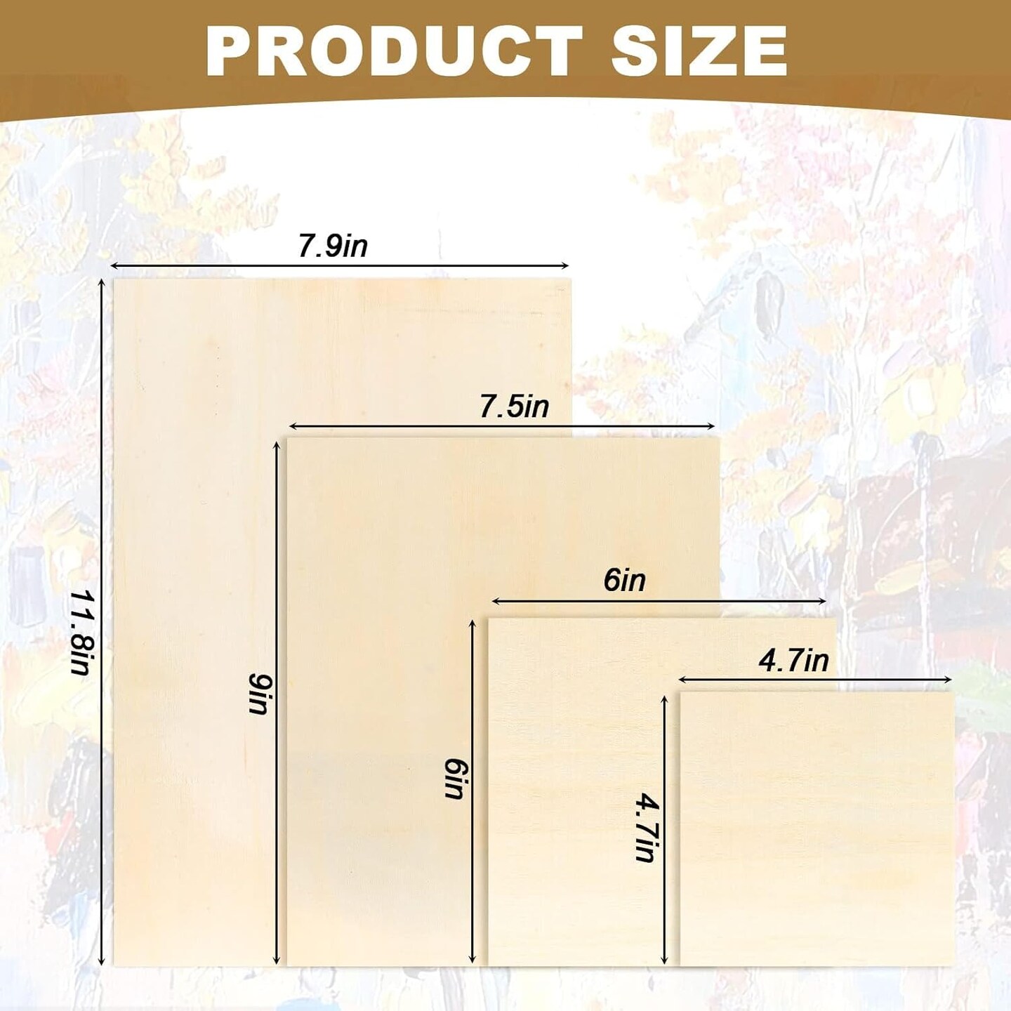 18 Pack Unfinished Wood Canvas Panels Kit -/11.8x7.9Inch/9x7.5Inch/6x6Inch/4.7x4.7Inch