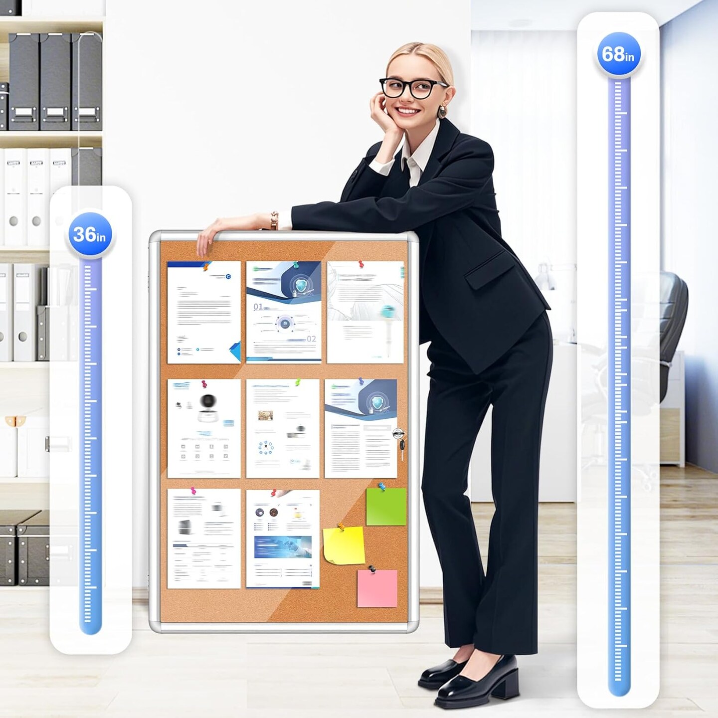 Enclosed Cork Bulletin Board Tamper-Proof (Silvery) 36" x 24"