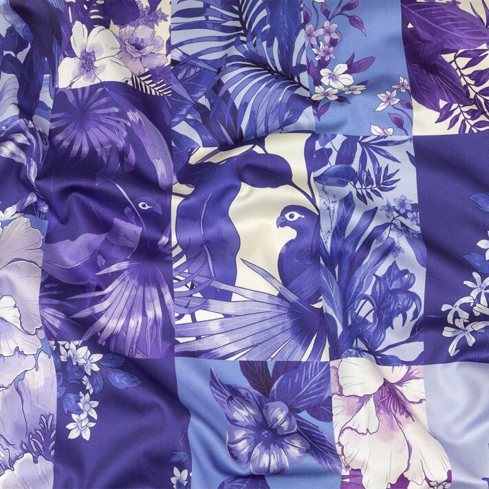1 Yard Stretch Cotton Sateen Fabric Purple Floral Patchwork Periwinkle Patch Print Fabric