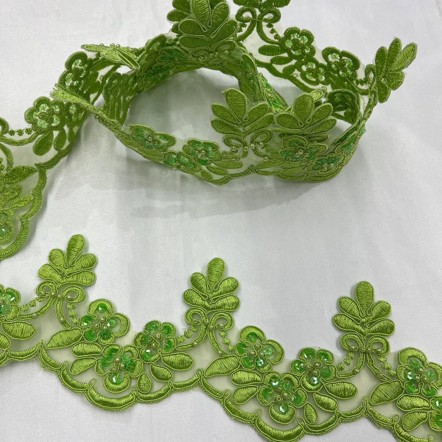 1 Yard Beaded & Corded Embroidered Lace Trim 3" Wide 100% Polyester for Bridal & Evening Dresses