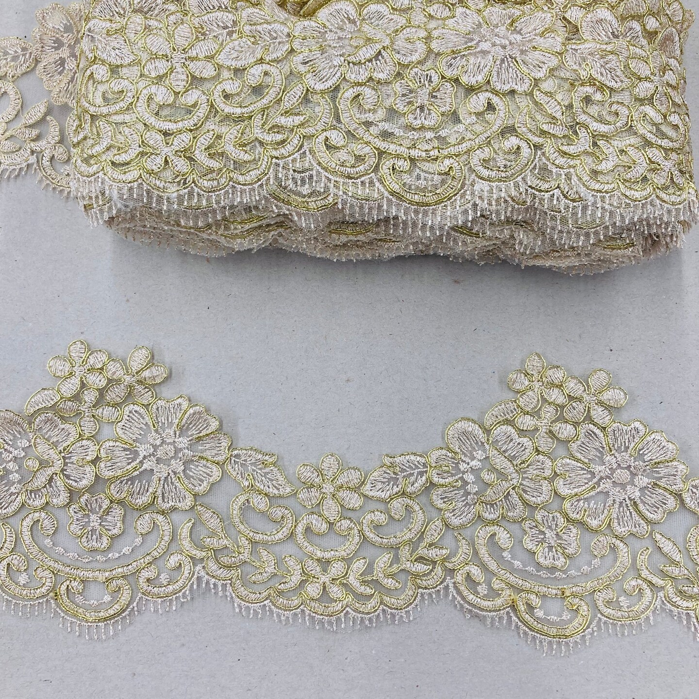 1 Yard Corded Embroidered Lace Trim 6" Wide 100% Polyester Net Mesh for Bridal & Special Occasion