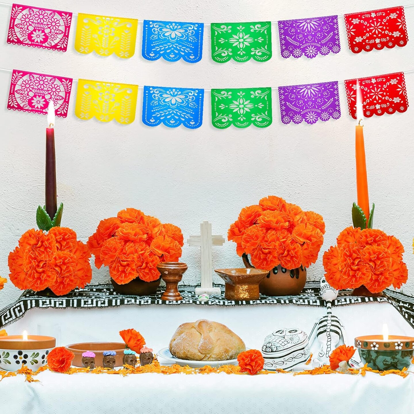 132 Pcs Mexican Dia De Los Muertos Decor (Orange)