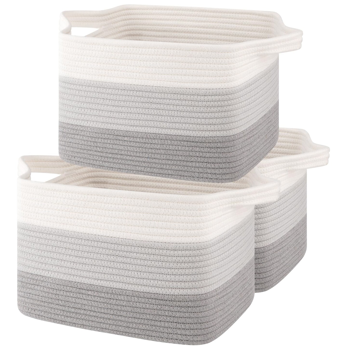 Storage Baskets for Organizing, Woven Baskets for Shelves, Rectangle Decorative Organizer for Storage Clothes, Toy, Books, Towels Nursery Bins 3 Pack (Gradient Grey)
