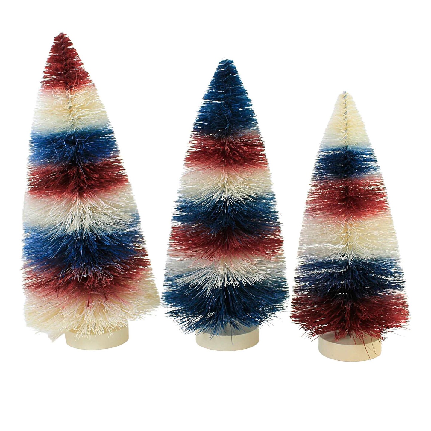 Bethany Lowe 11.0 Inch Americana Striped Bottle Brush Patriotic Decorative Tree Set , Red White & Blue
