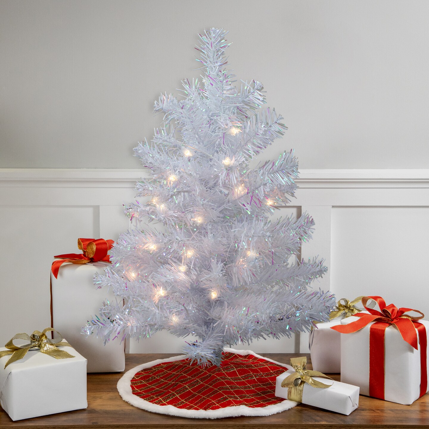 Northlight 2&#x27; Pre-lit White Iridescent Pine Artificial Christmas Tree - Clear Lights
