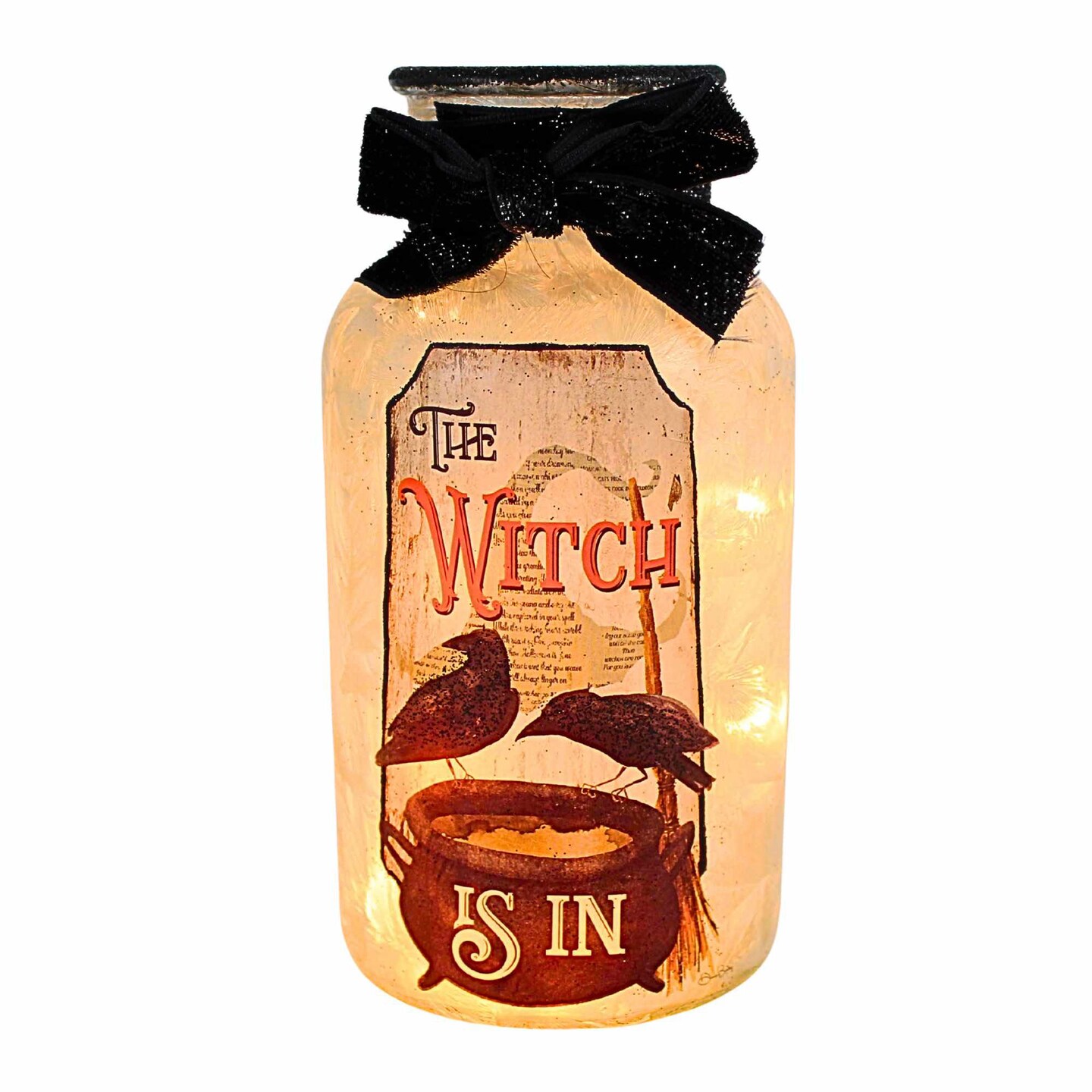 Stony Creek 6.5 Inch Hocus Pocus Small Glass Jar Lighted Halloween Lighted Glass Accent , Halloween Decor Lighted Halloween Jar