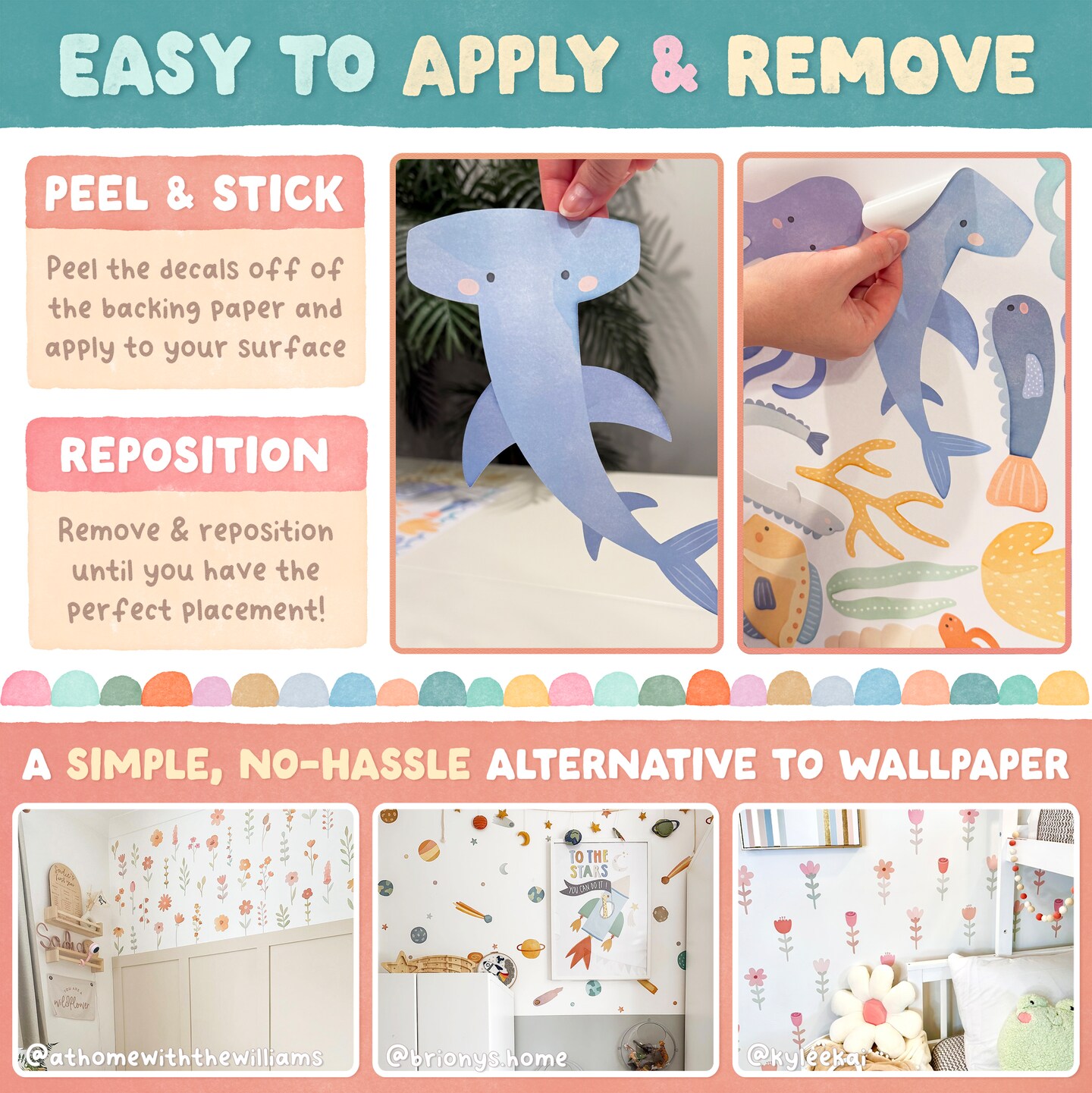 Dinosaur Wall Decals - Removable & Reusable Wall Stickers, Dinosaur Nursery Decor, Boys Room Wall Art