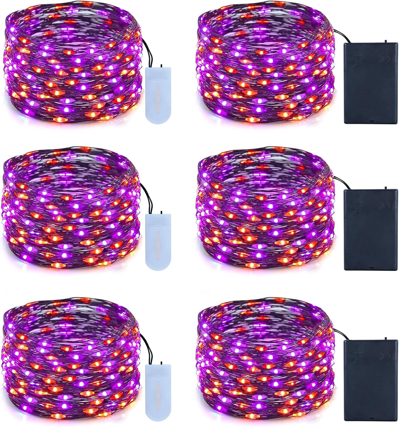 6 Pack 59ft Orange &#x26; Purple Halloween Lights Decorations,80 LED Halloween String Lights (Orange Purple)