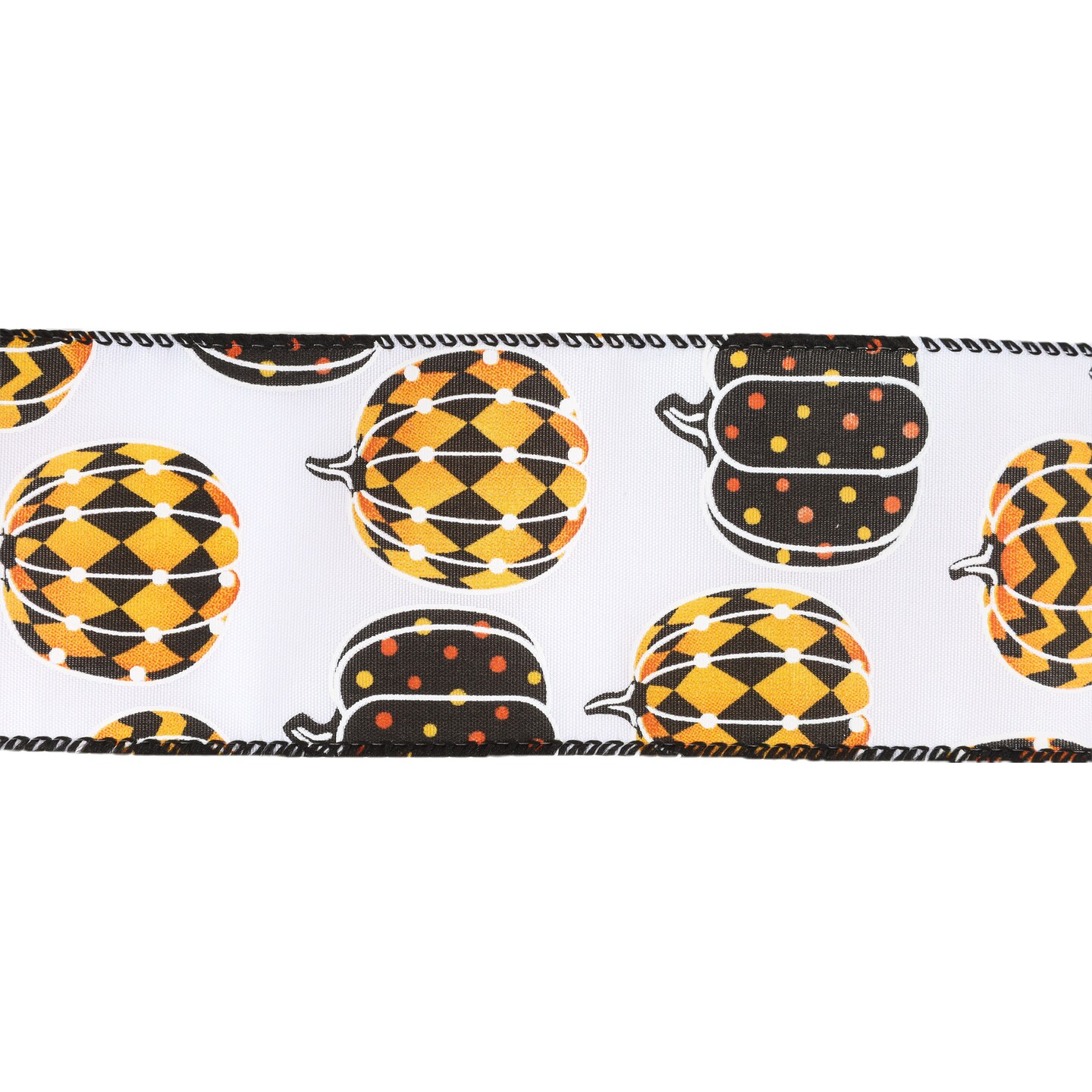 LaRibbons 2 1/2&#x22; Wired Ribbon | Black/Orange Pumpkin on White | 10 Yard Roll