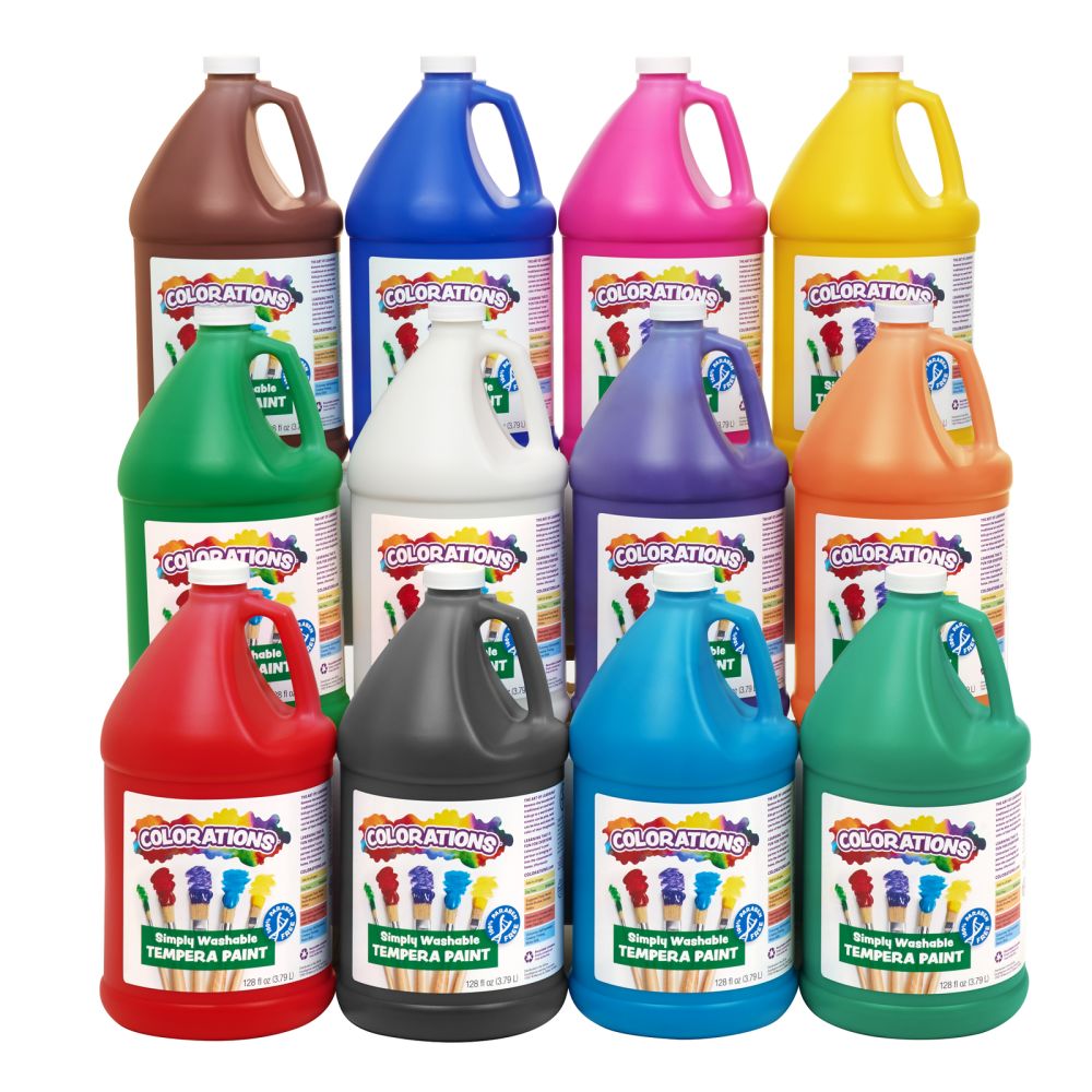 Colorations Paraben-Free Washable Tempera Paint for Kids - Set of 12 Colors, Gallon Value Sizes, Vibrant Poster and Classroom Paint for Creative Projects, Washable, Made in USA, Non-Toxic