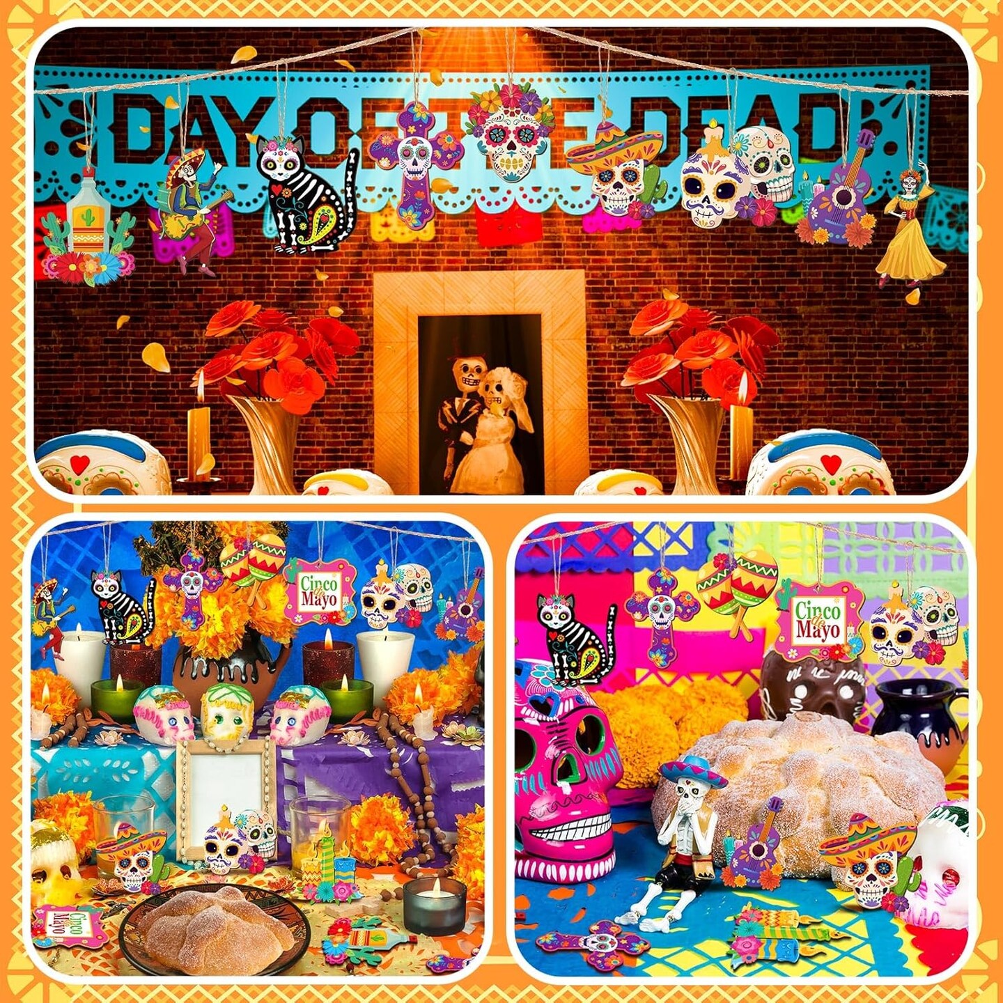 36 Pcs Dia De Los Muertos Ornaments (muticolor)