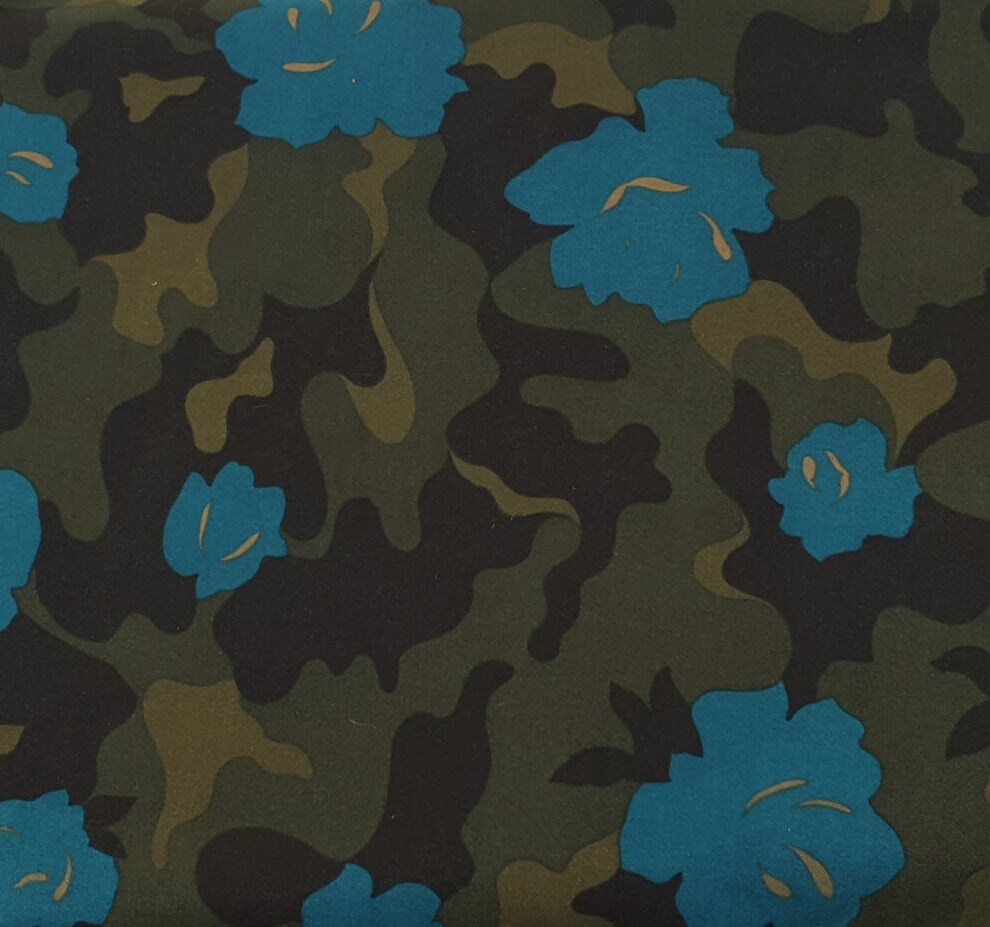 1 Yard Turquoise Flower Print Moleskin Suede Fabric for Upholstery, Crafts, Jackets and Home D&#xE9;cor