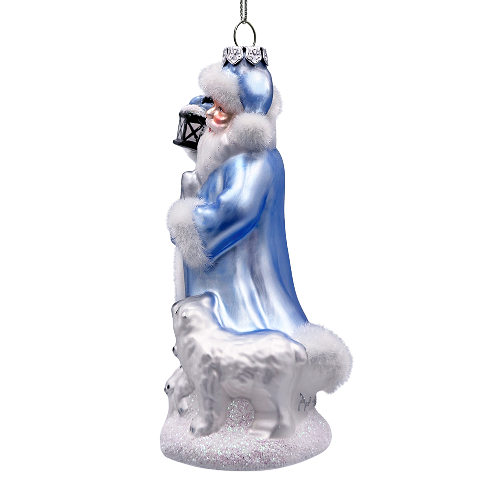 Polar Whisperer Santa Glass Christmas Ornament, Arctic Polar Bear, Wolf, and Bunny Rabbit