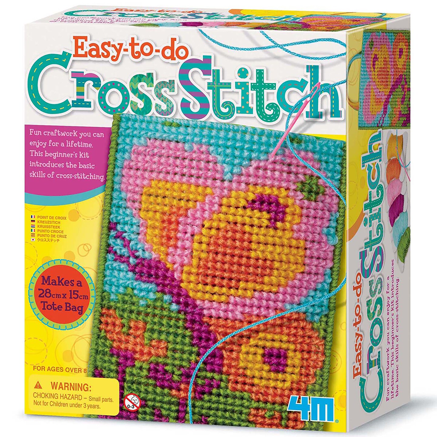 4M: Easy-To-Do - Cross Stitch - DIY Sewing Craft Kit, Create A Mini Tote Bag, Colorful Yarn, Master Stitching Techniques, Beginner-Friendly, Kids 8+