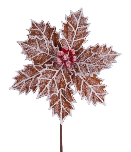 22&#x22; Frosted Gingerbread Poinsettia Stem | Festive Holiday Floral Pick | Christmas Decor - XS4206
