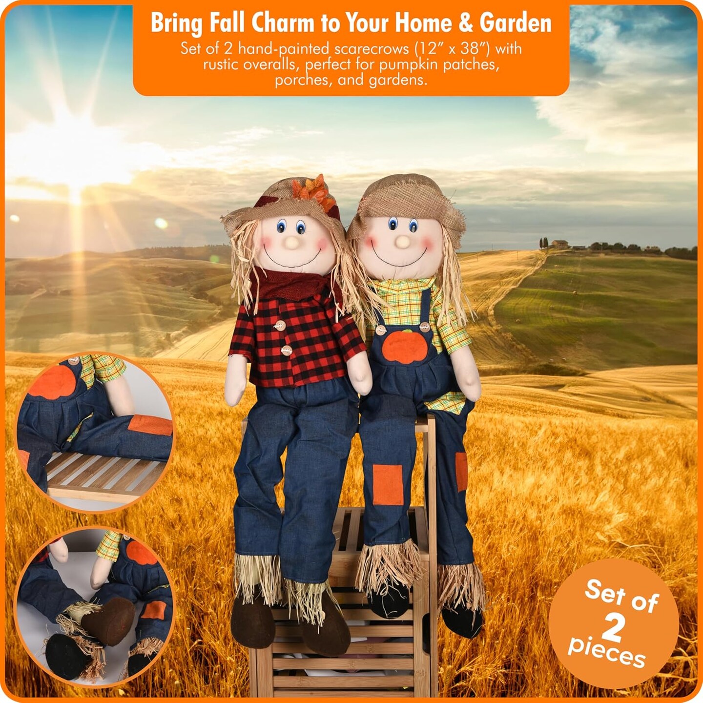 Outdoor Scarecrows Life Size (Set of 2, 12&#x22; x 38&#x22;)