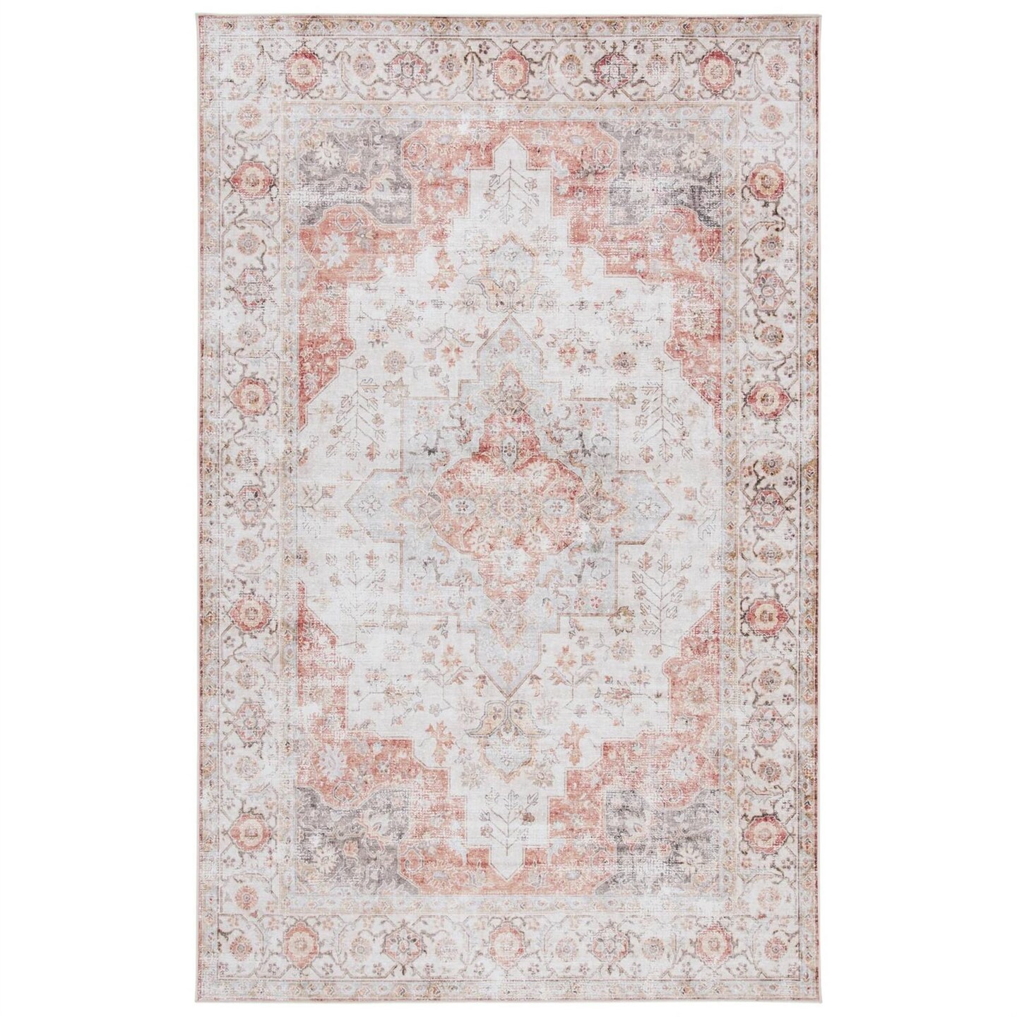 3x5 ft Persian Style Area Rug Light Grey Red Washable Boho