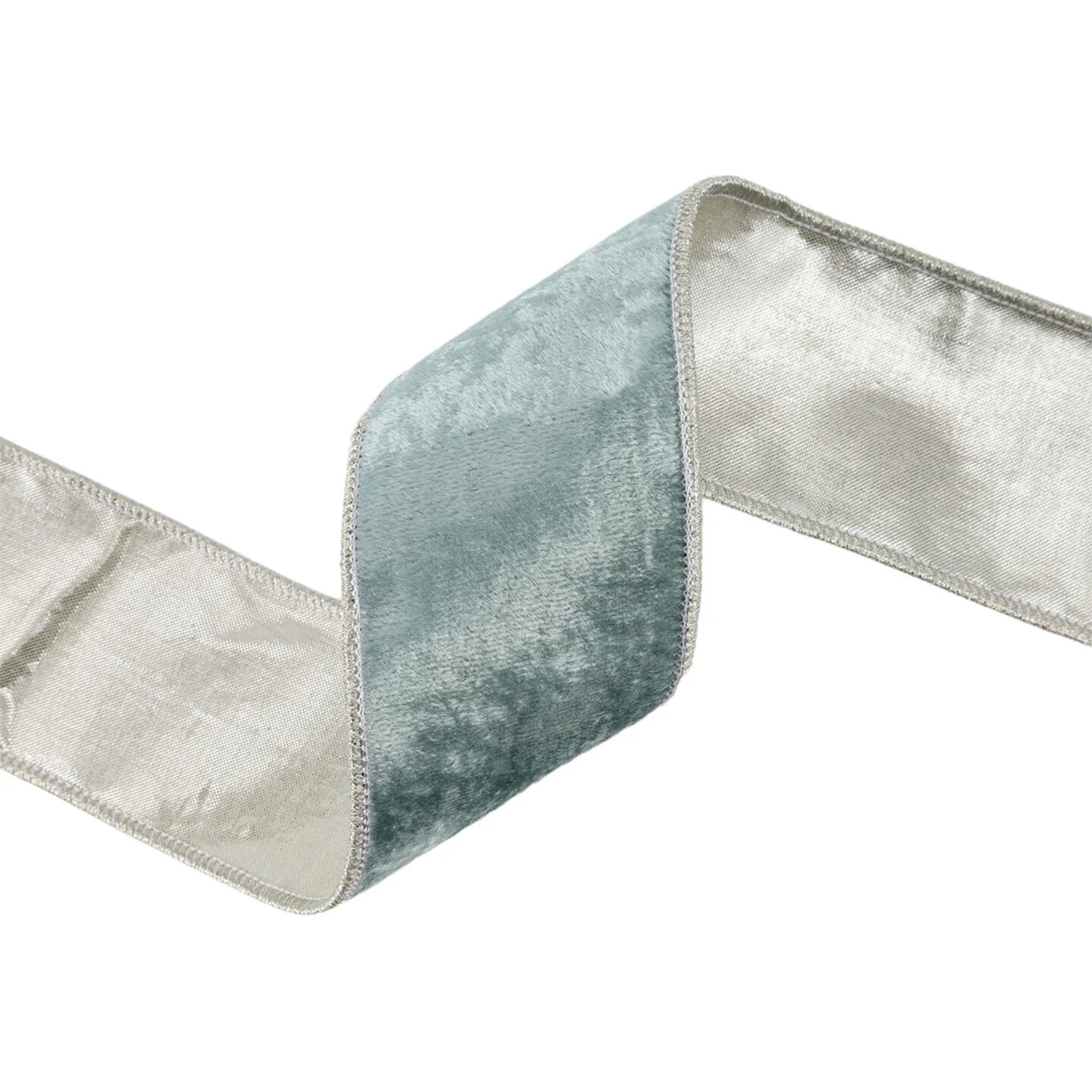 LaRibbons 2 1/2&#x22; Wired Premium Velvet | Aqua with Silver Metallic Dupioni Back | 5 Yard Roll