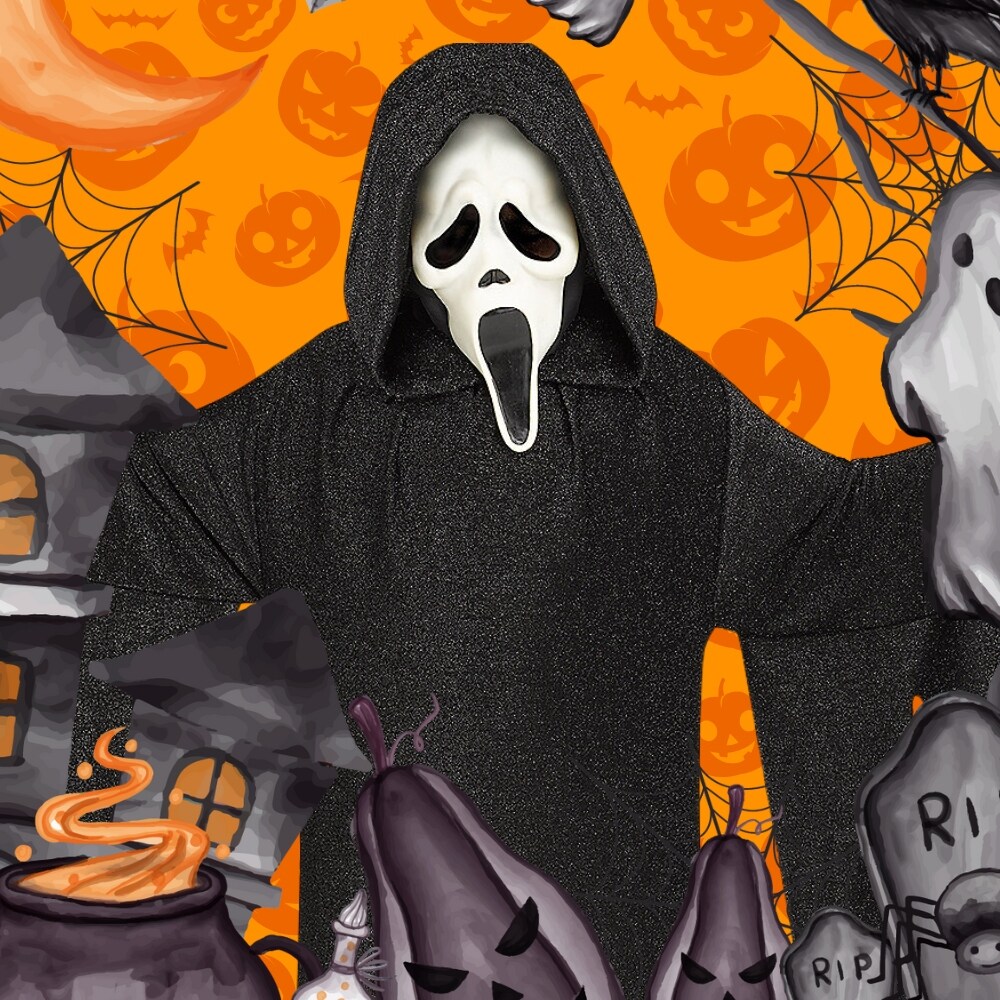 Ghost Face 25th Anniversary Child Costume Halloween Scream Hooded Robe Mask Gloves Large Size