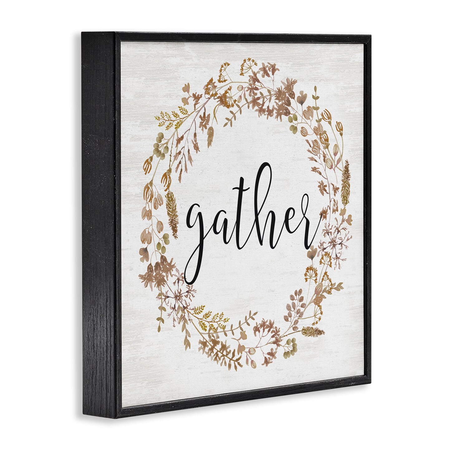 Rustic Gather Script Delicate Floral Botanicals Wreath Framed Giclee Art