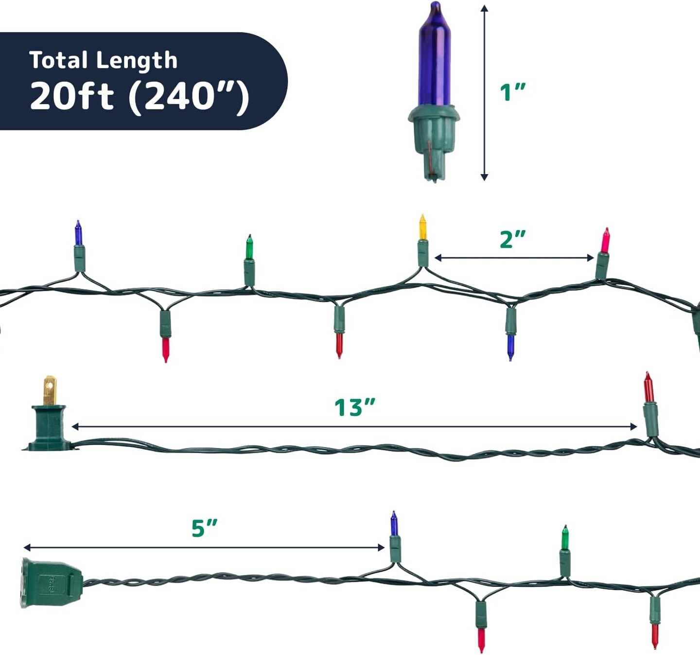 100-Count 20ft Multicolor Christmas String Lights – Incandescent Indoor & Outdoor Lights with Green Wire for Trees, Patios, Fences, and Holiday Decorations (Multicolor)