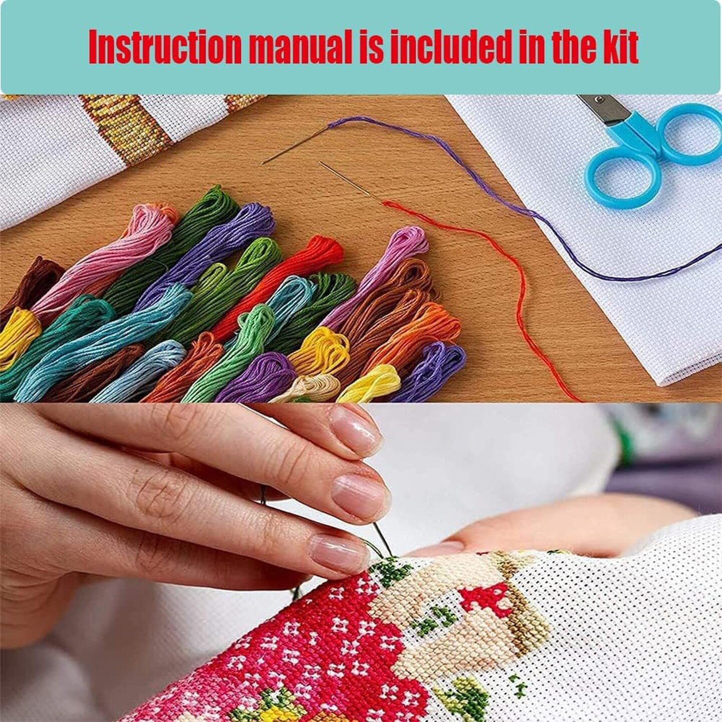 Floral Stamped Cross Stitch Kits, Blue Flowers Cross Stitch Ornament Kits for Adults Beginners