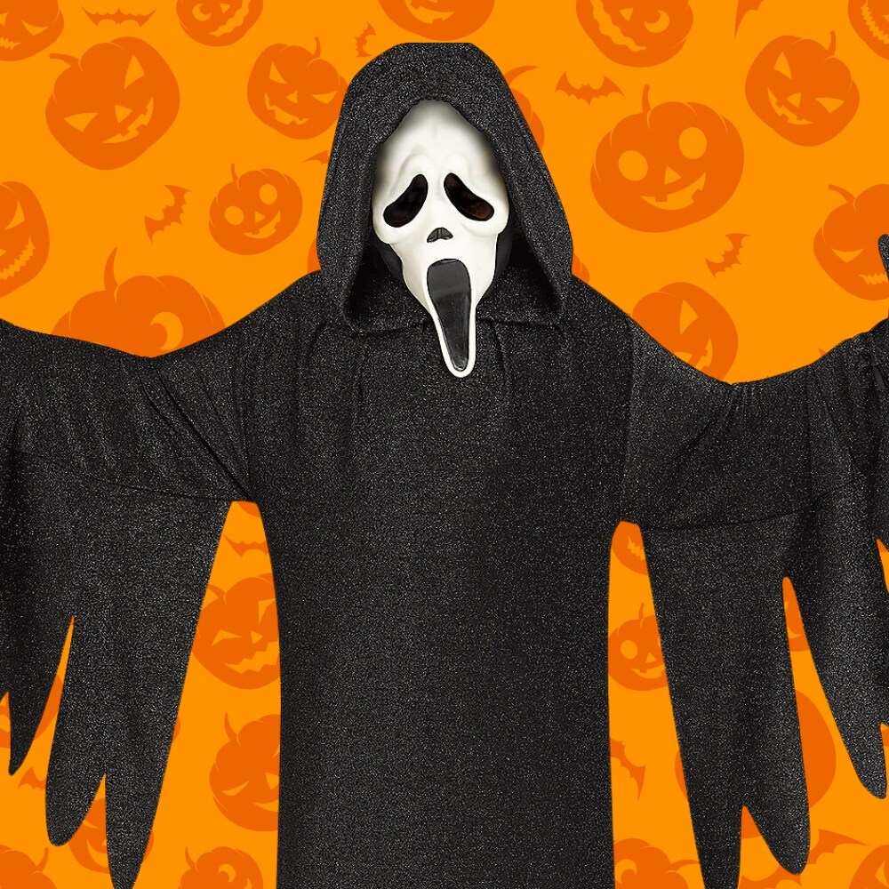 Ghost Face 25th Anniversary Child Costume Halloween Scream Hooded Robe Mask Gloves Large Size