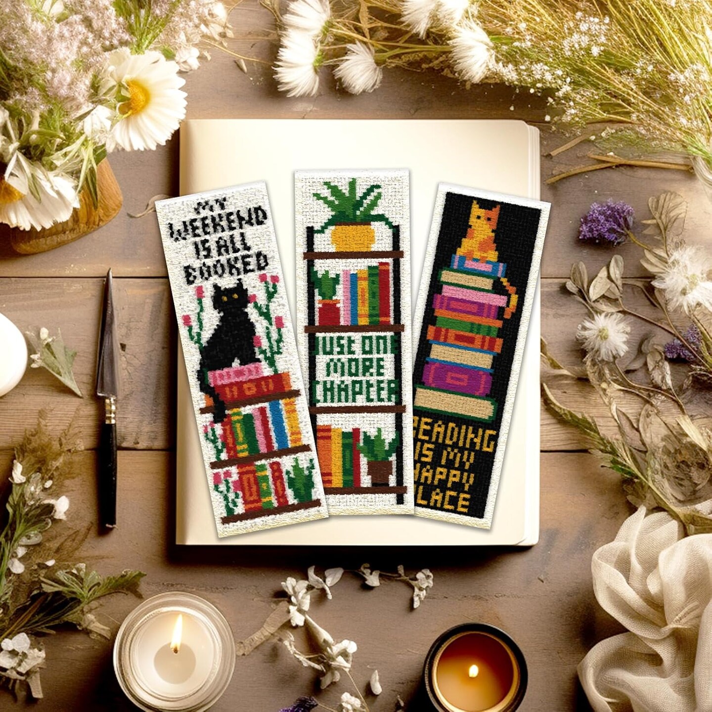 Cross Stitch Bookmark Kits Bookshelves Words Pattern Counted Cross Stitch Kits for Beginners Adults
