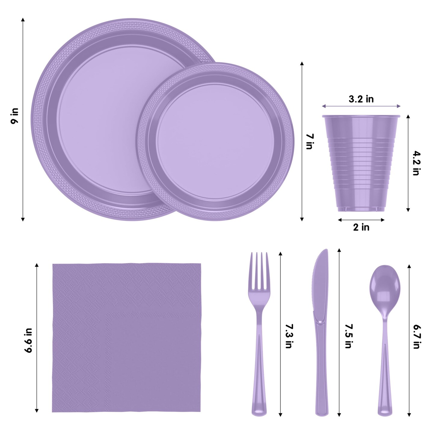 Exquisite 182 Pcs Plastic Plates for Party – Disposable Plates Set – 26 Each of 9" Dinner Plates, 7" Dessert Plates, Plastic Cups, Napkins & Plastic Cutlery – Plastic Dinnerware by Party Solids
