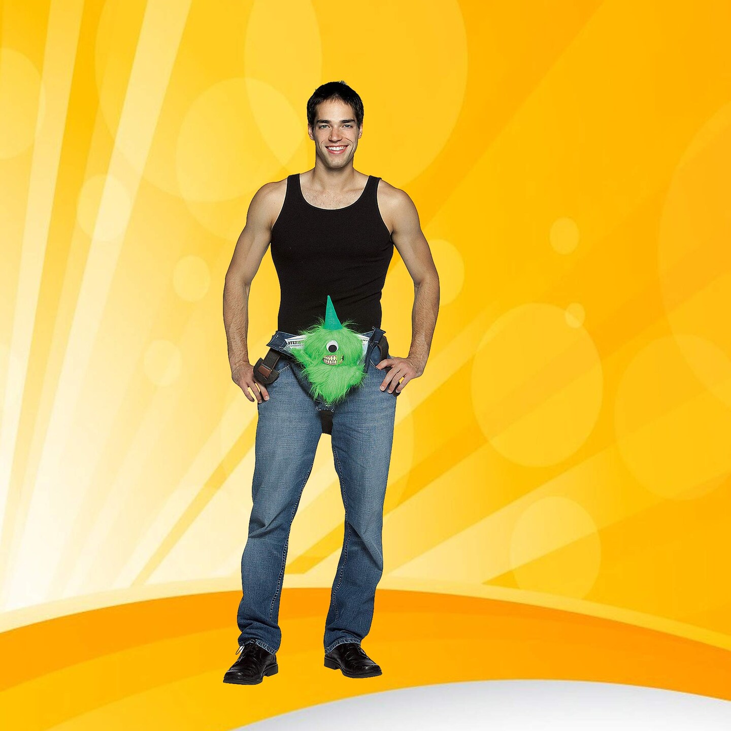 Furry Green One Eyed Monster, Costume Codpiece Funny Halloween Gag Wearable Accessory