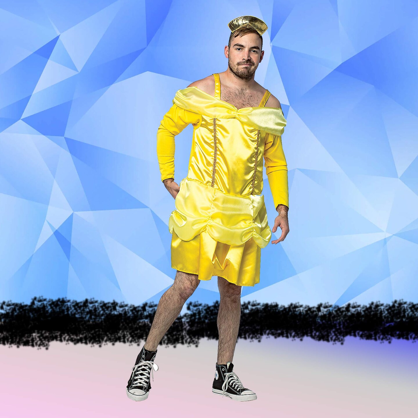 Men’s Beauty Is A Beast Funny Gold Dress & Crown Halloween Costume