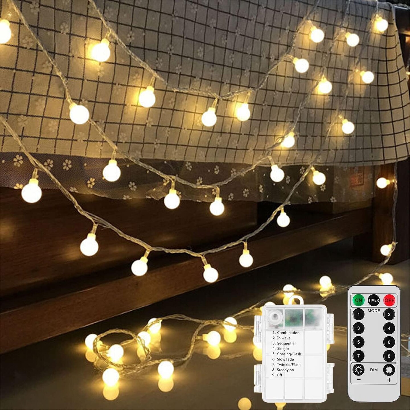 2-Pack Battery Operated LED Globe String Lights - 52FT, 120LEDs