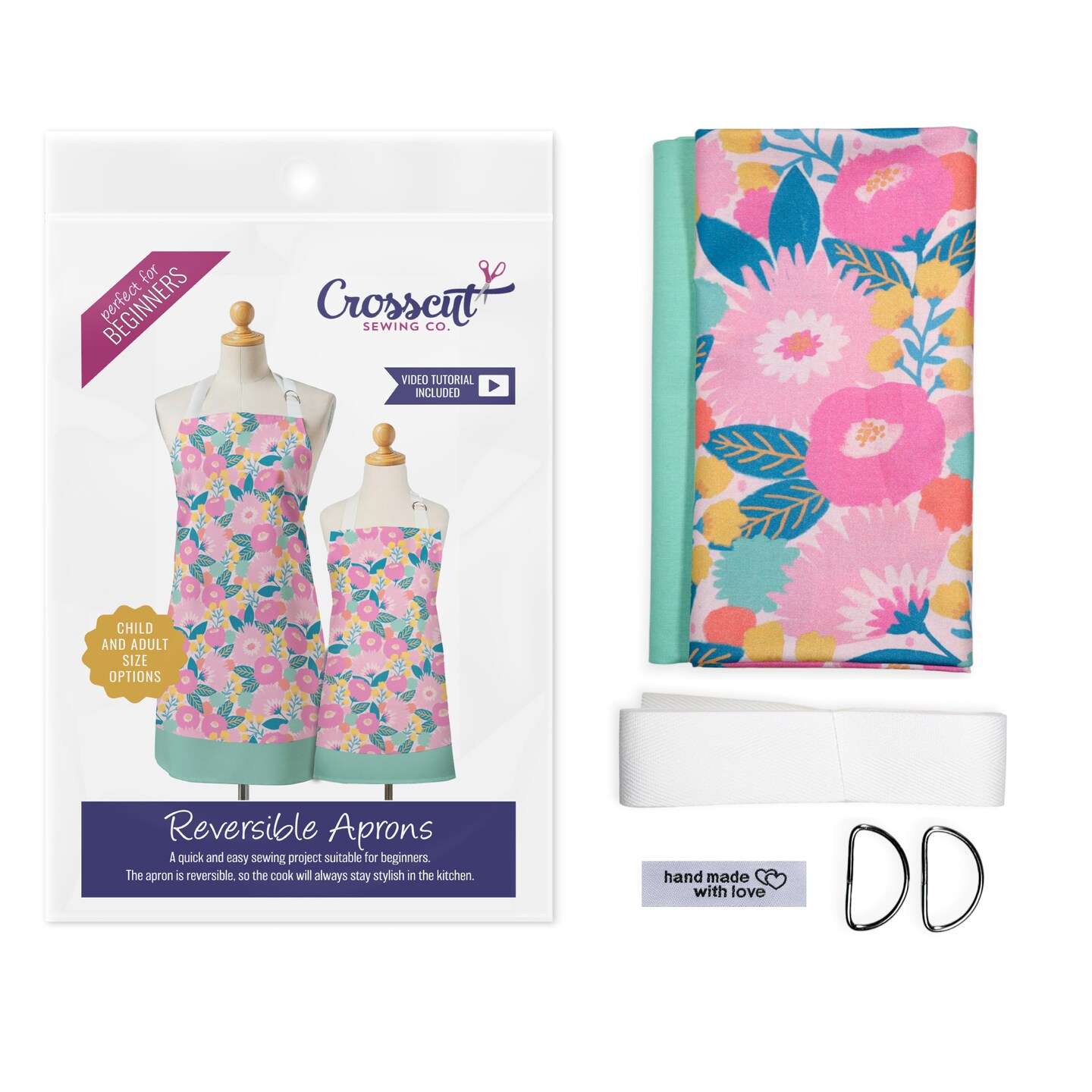 Crosscut Sewing Co.® Apron Sewing Project Kit - Easy DIY Sewing Project for Beginners with Fabric, Pattern & Video Tutorial