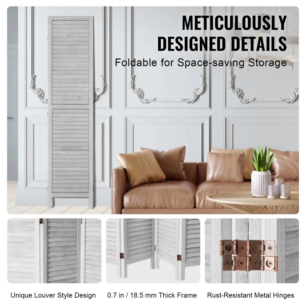 Wooden Room Divider, 4 Panel Folding Privacy Screen, 66.9 Inches Tall