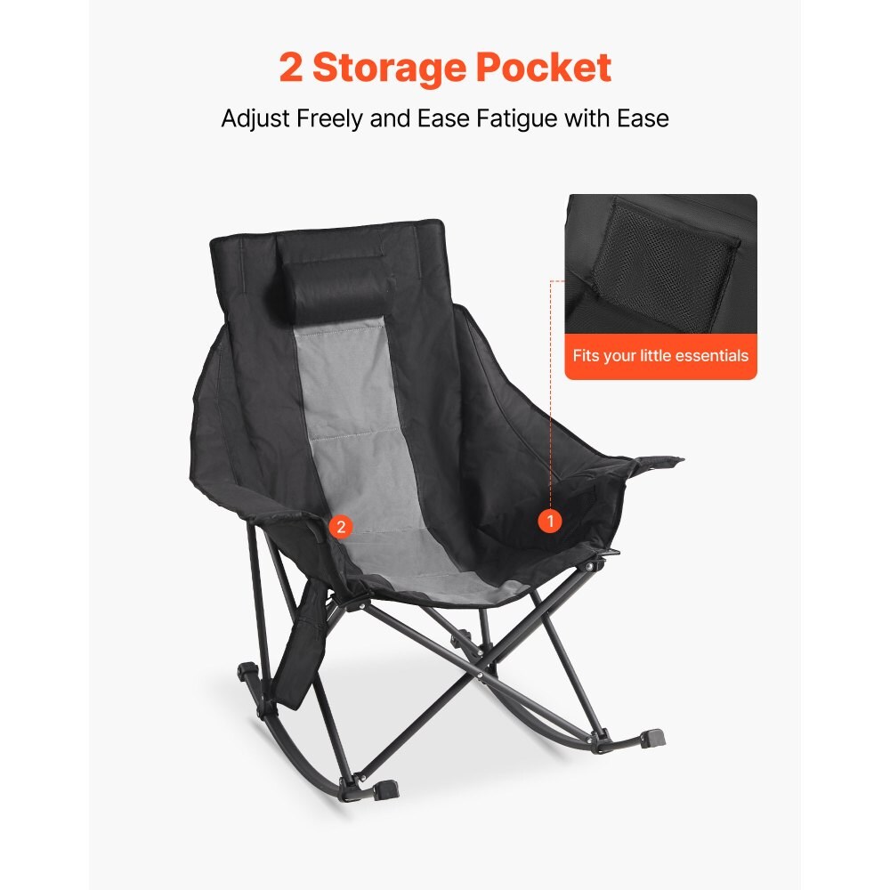 Heated Camping Chair, 3 Heat Settings, Large Padded Folding Rocker with Cupholder & Pocket