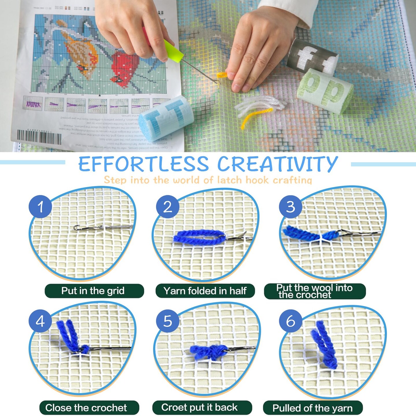 Latch Hook Kits Rug, Cardinal Crocheting Carpet Rug with Printed Canvas for Kids Adults Beginners, 20.5X15 Inch 2 - Cardinal