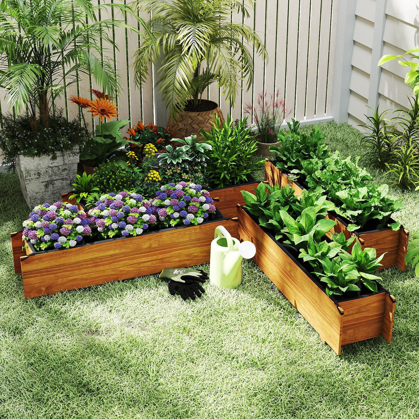 Costway Raised Garden Bed Wood Rectangular Planter Box with 2 Drainage Holes Outdoor