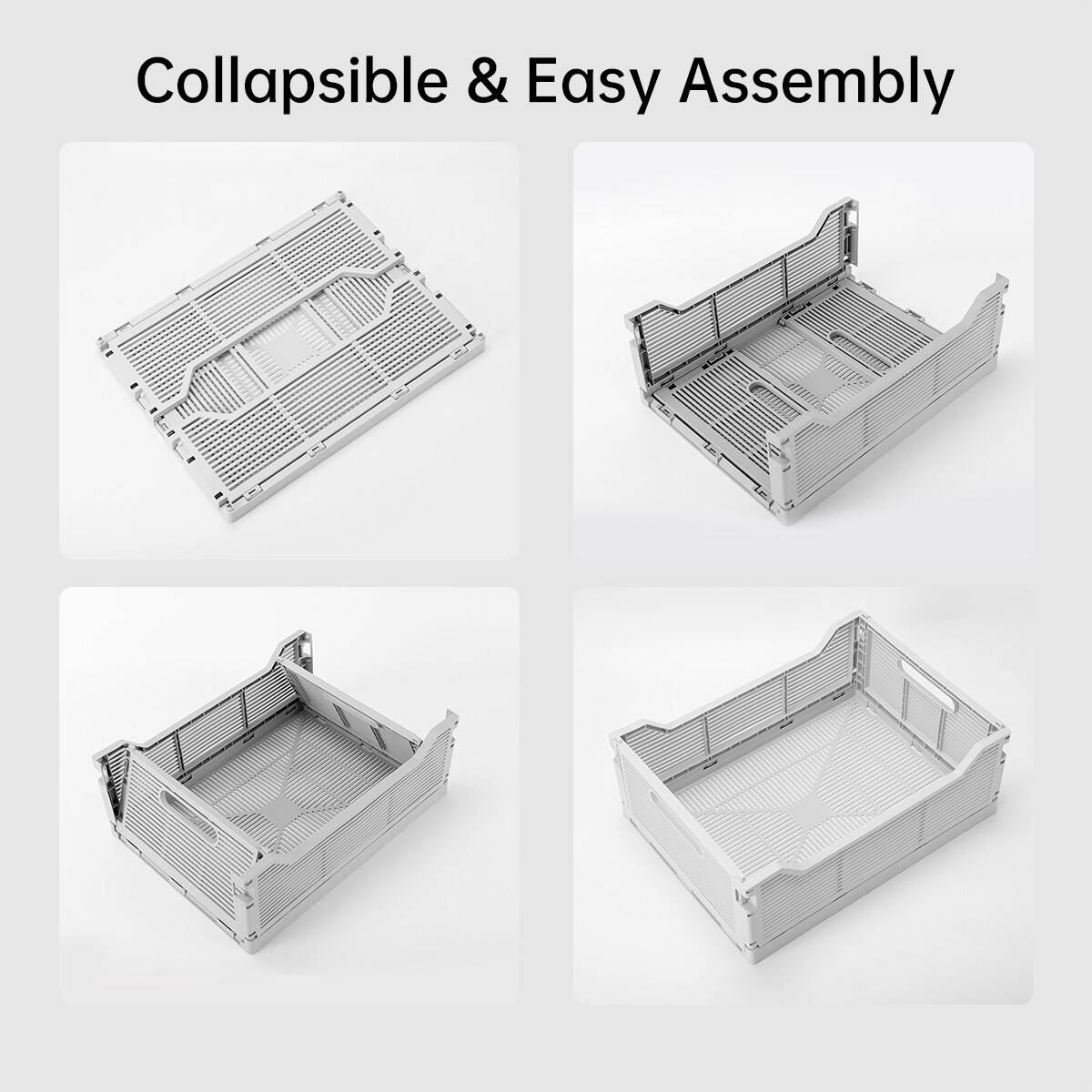 VUSIGN Collapsible Storage Crates Medium Gray – Medium Gray Fold-Flat Plastic Storage Crates, 12.2″ × 8.2″ × 5″, Durable & Stackable Organising Bins, 4-Pack