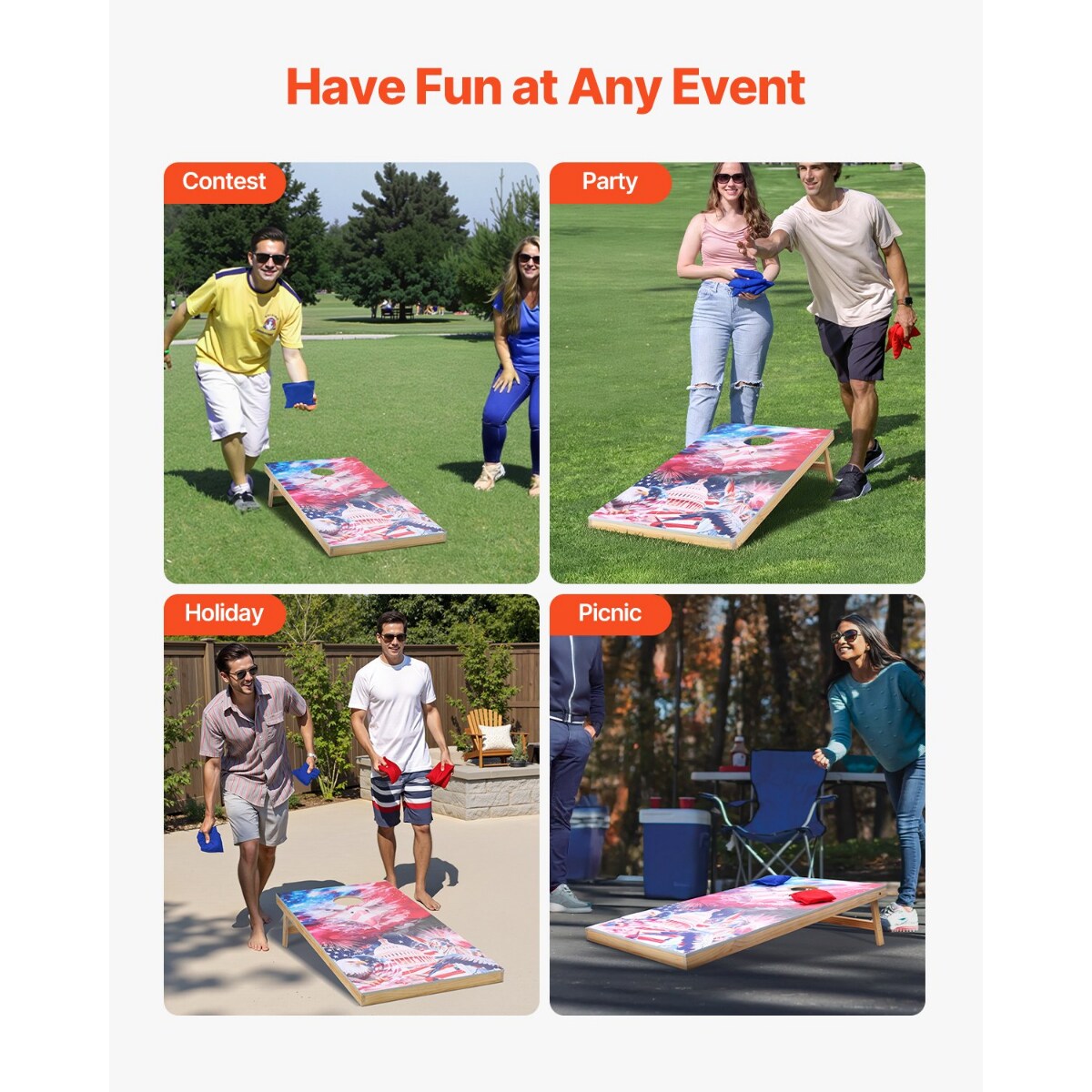 Regulation Size Cornhole Board Set 4x2 ft Solid Wood with UV Printed Design Foldable Portable