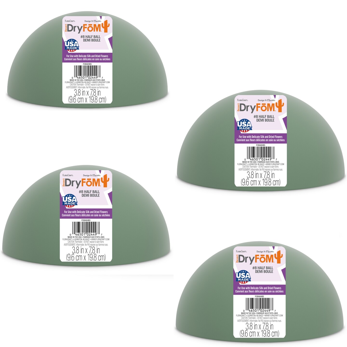Multipack of 4 - FloraCraft Floral Desert DryFoM Half Ball-3.8"X7.8"