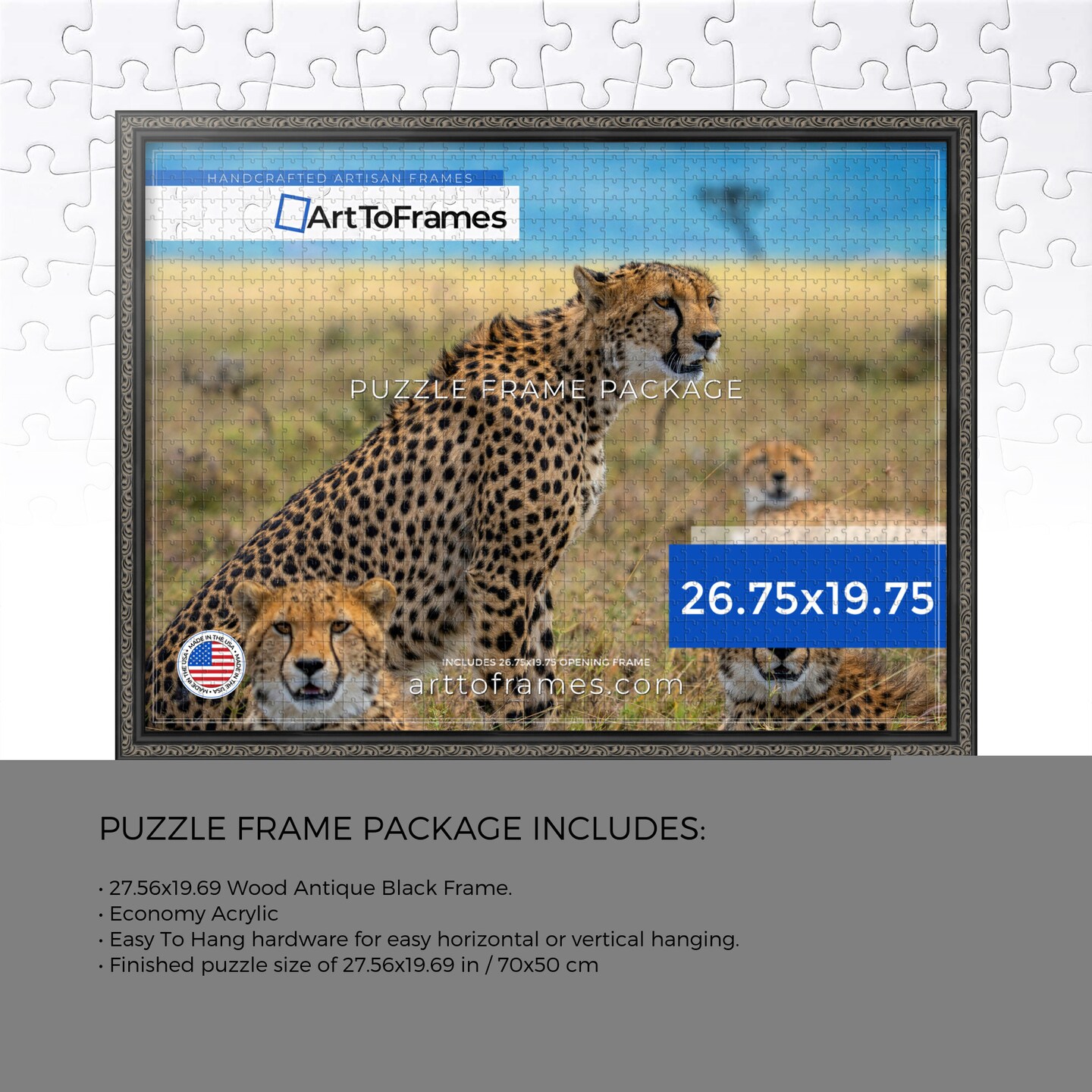 ArtToFrames 27.56x19.69 INCH / 70x50 CM Puzzle Frame for 1000 piece Puzzles.This 1.25 Inch Custom Wood Frame for Puzzles Comes with Economy Acrylic, Available in Multiple Colors