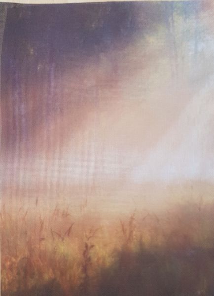 Misty Morning Designer Printed AIDA Fabric. Canvas for embroidery with an applied background KF-1055A