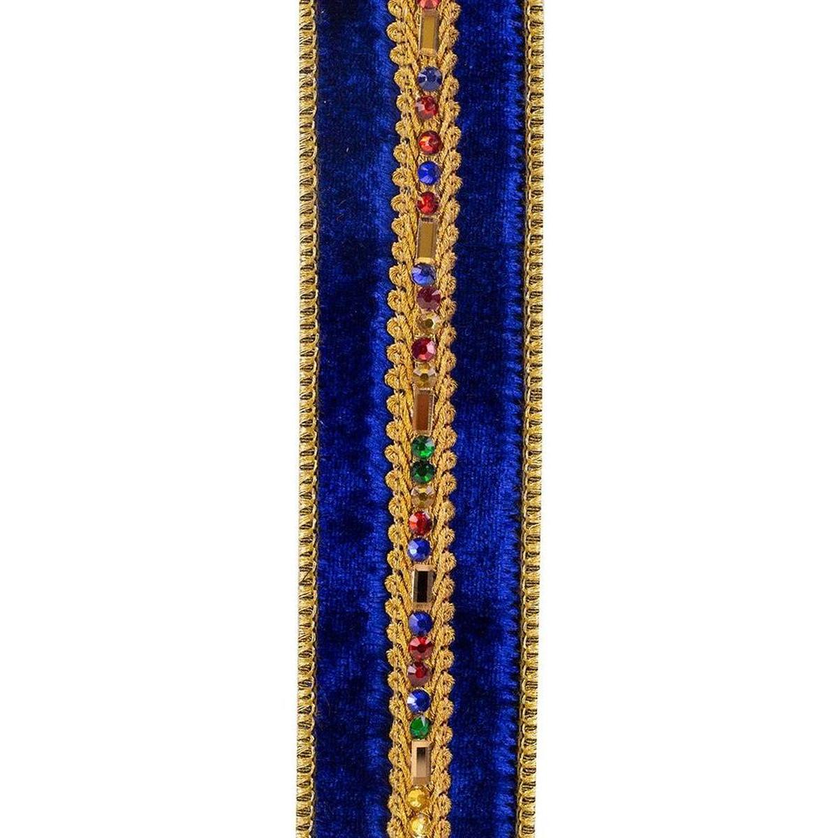 1.5&#x22; Jewel Stones Velvet Ribbon: Royal Blue (5 Yards)
