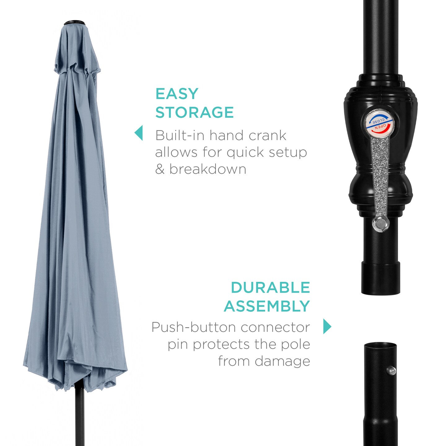 Best Choice Products 10ft Outdoor Steel Market Patio Umbrella w/ Crank, Tilt Push Button, 6 Ribs