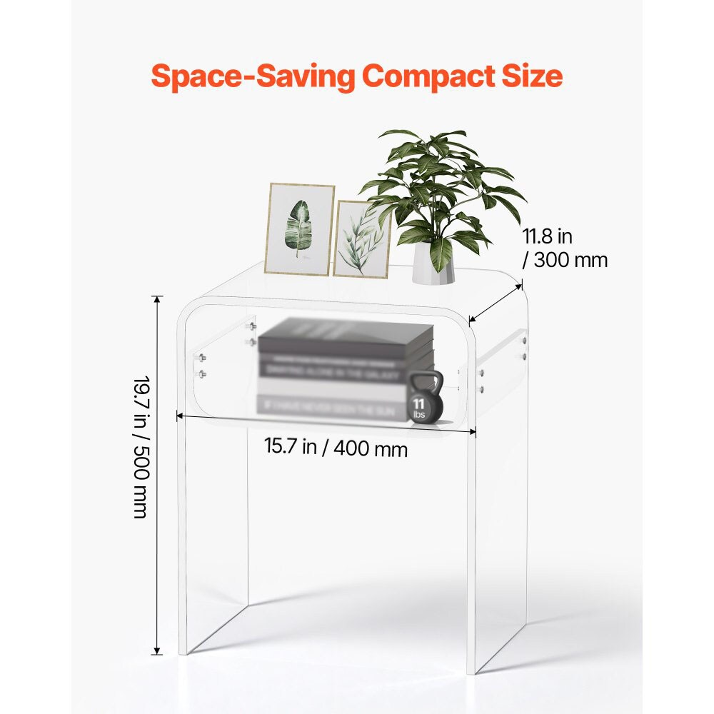 Acrylic Side Table 2 Tier Clear Bedside Table with Storage Shelf