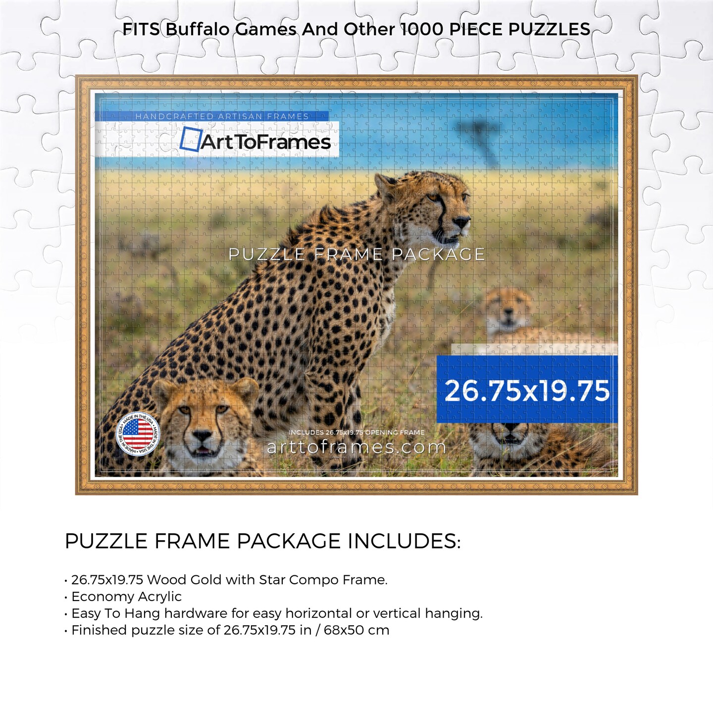 ArtToFrames 26.75x19.75 INCH / 68x50 CM Puzzle Frame for 1000 piece Puzzles.This 0.75 Inch Custom Wood Frame for Puzzles Comes with Economy Acrylic, Available in Multiple Colors