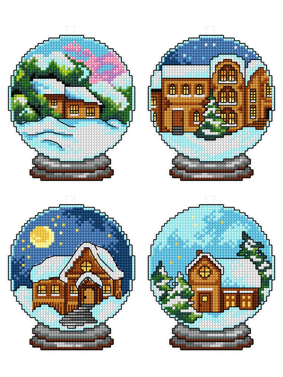 Winter Houses in Balls Сounted cross stitch kit with plastic canvas