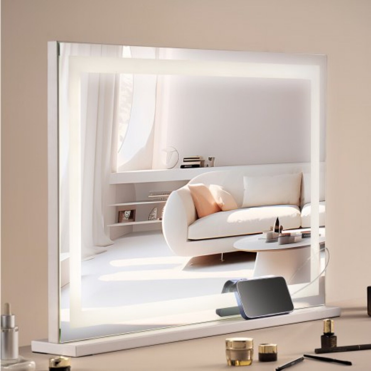 Square Vanity Mirror with LED Lights, 5X Magnifying Mirror & USB Charging