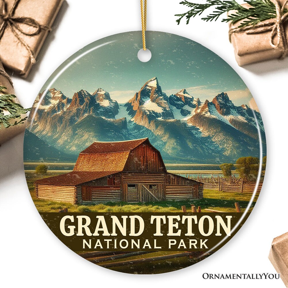 Rustic Grand Teton National Park Ornament, Wyoming Landscape Christmas Decor and Travel Keepsake