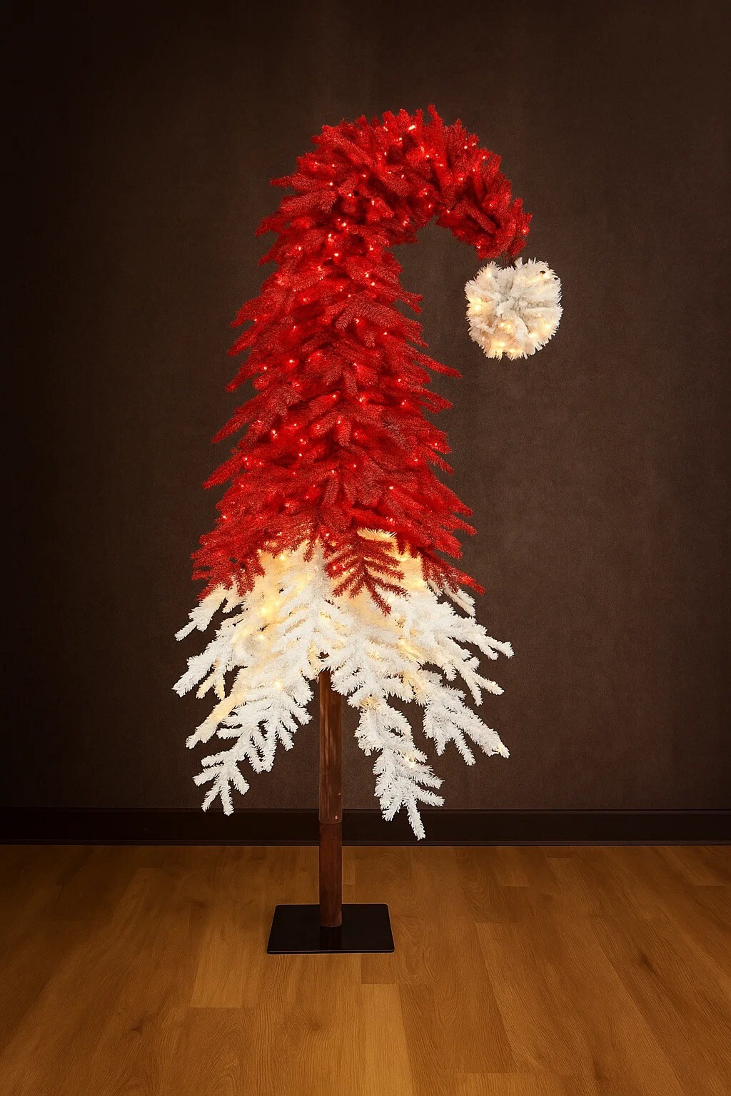 Pre Lit Santa Hat Christmas Tree 9ft with Red and Warm White LED Lights